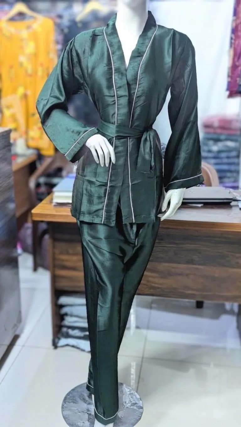 Green Silk Nightgown & Sleepwear Set 2 Pcs
