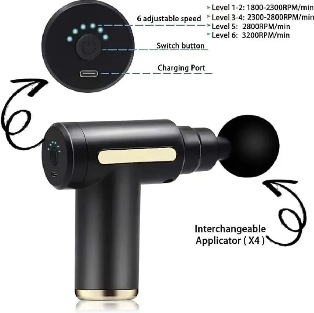 Rechargeable Deep Tissue Massage Gun 6 Speeds Black Gold