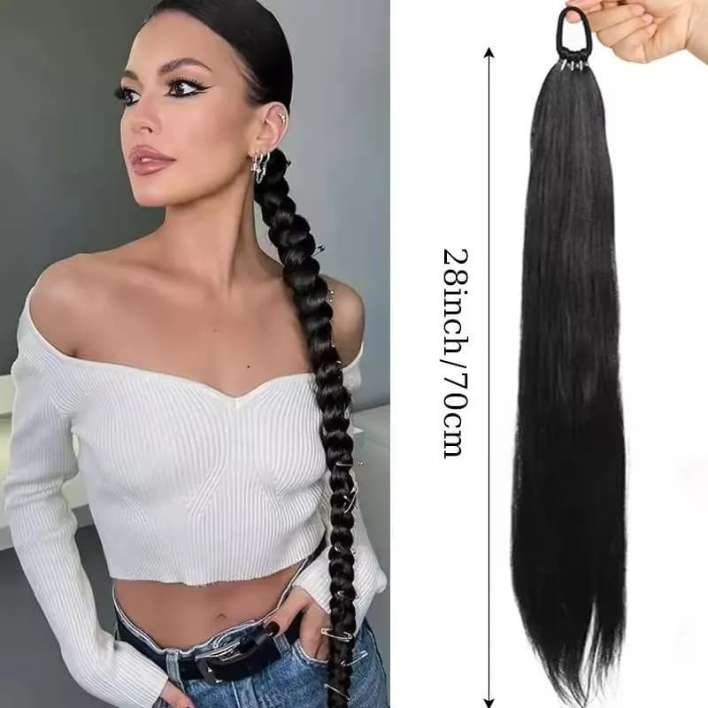 Ponytail Hair Extensions 28" Synthetic Straight Brown