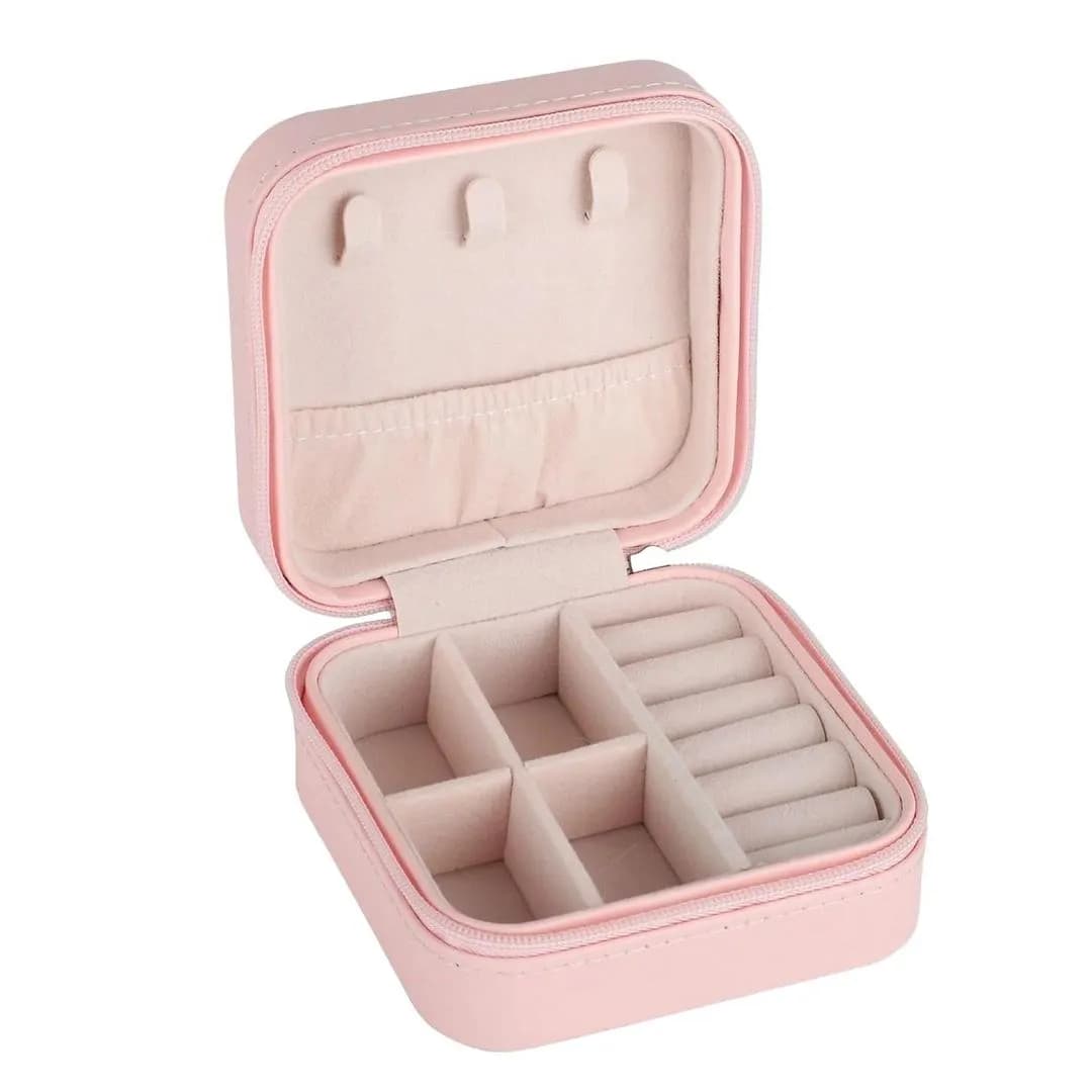 Compact Leather Jewelry Box Multicolor Zipper Closure 10x10x5cm