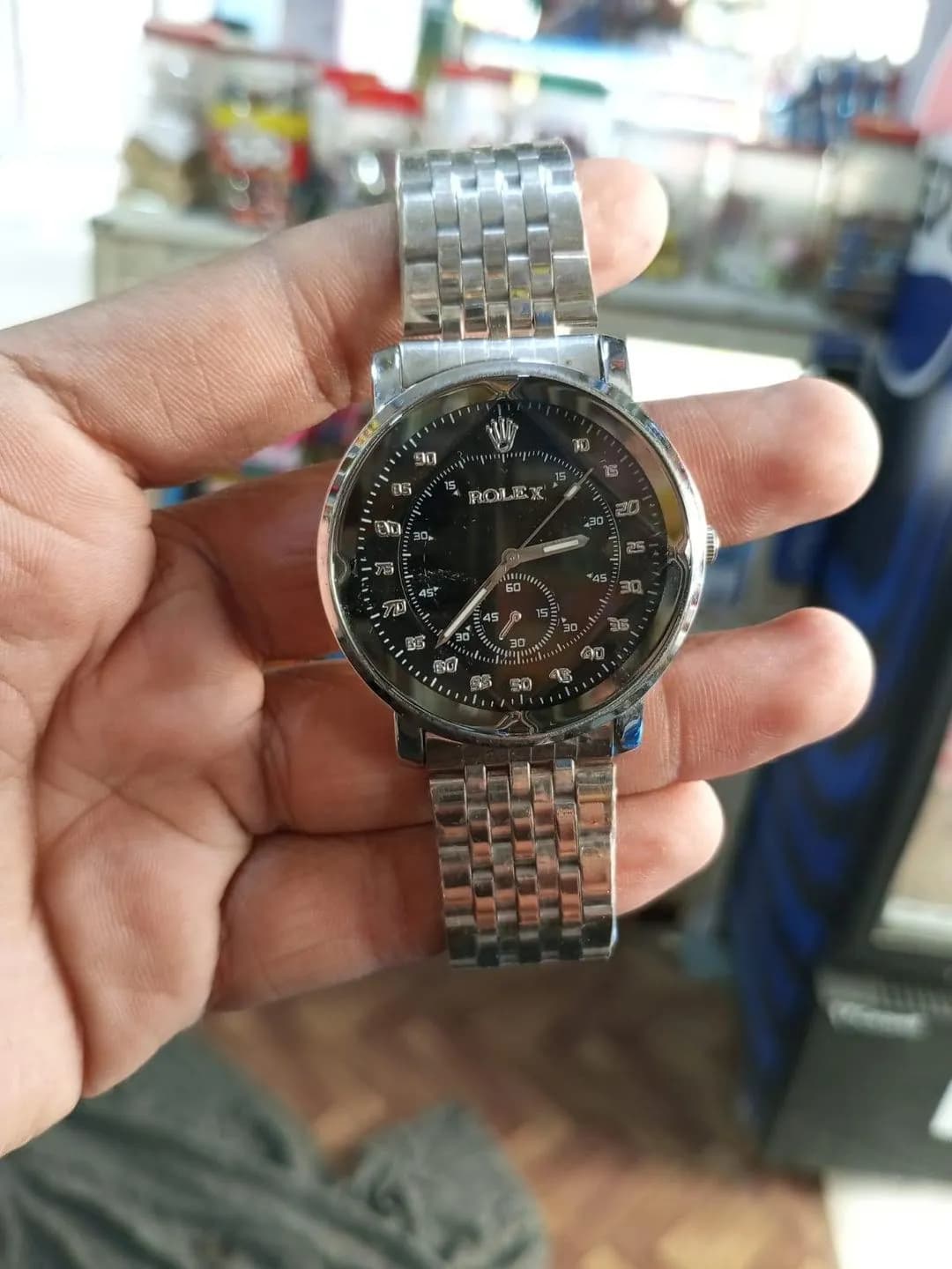 Rolex Style Stainless Steel Watch Replica Black Dial