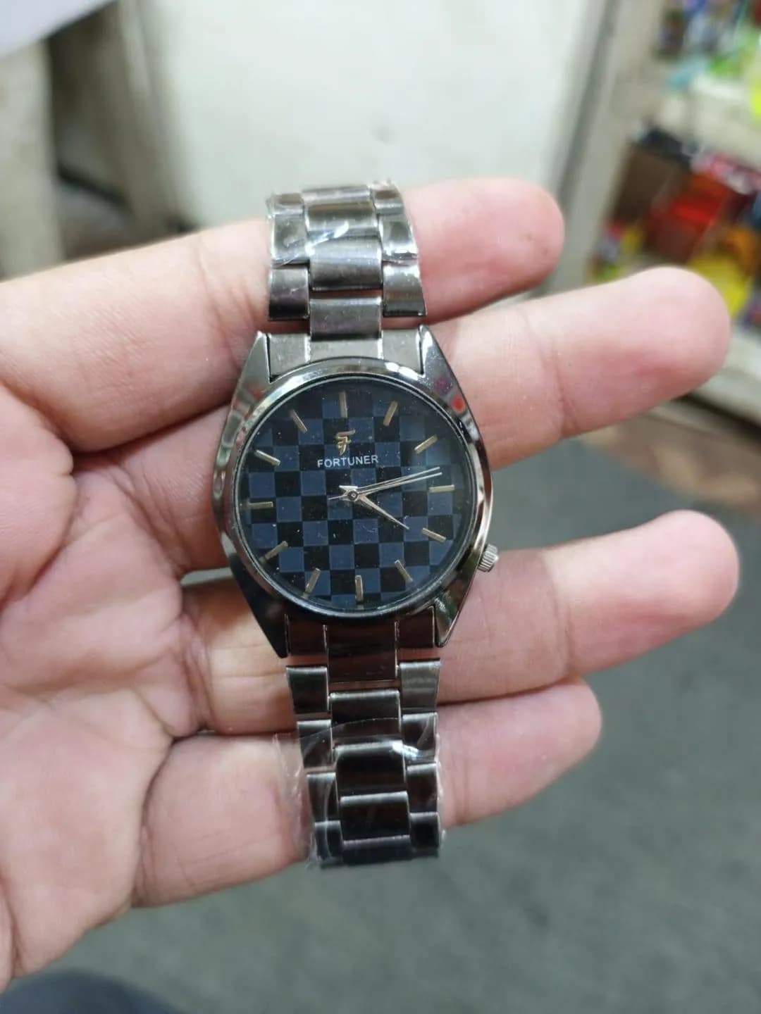 Men's Black Checkerboard Dial Analog Quartz Watch 6mm Stainless Steel