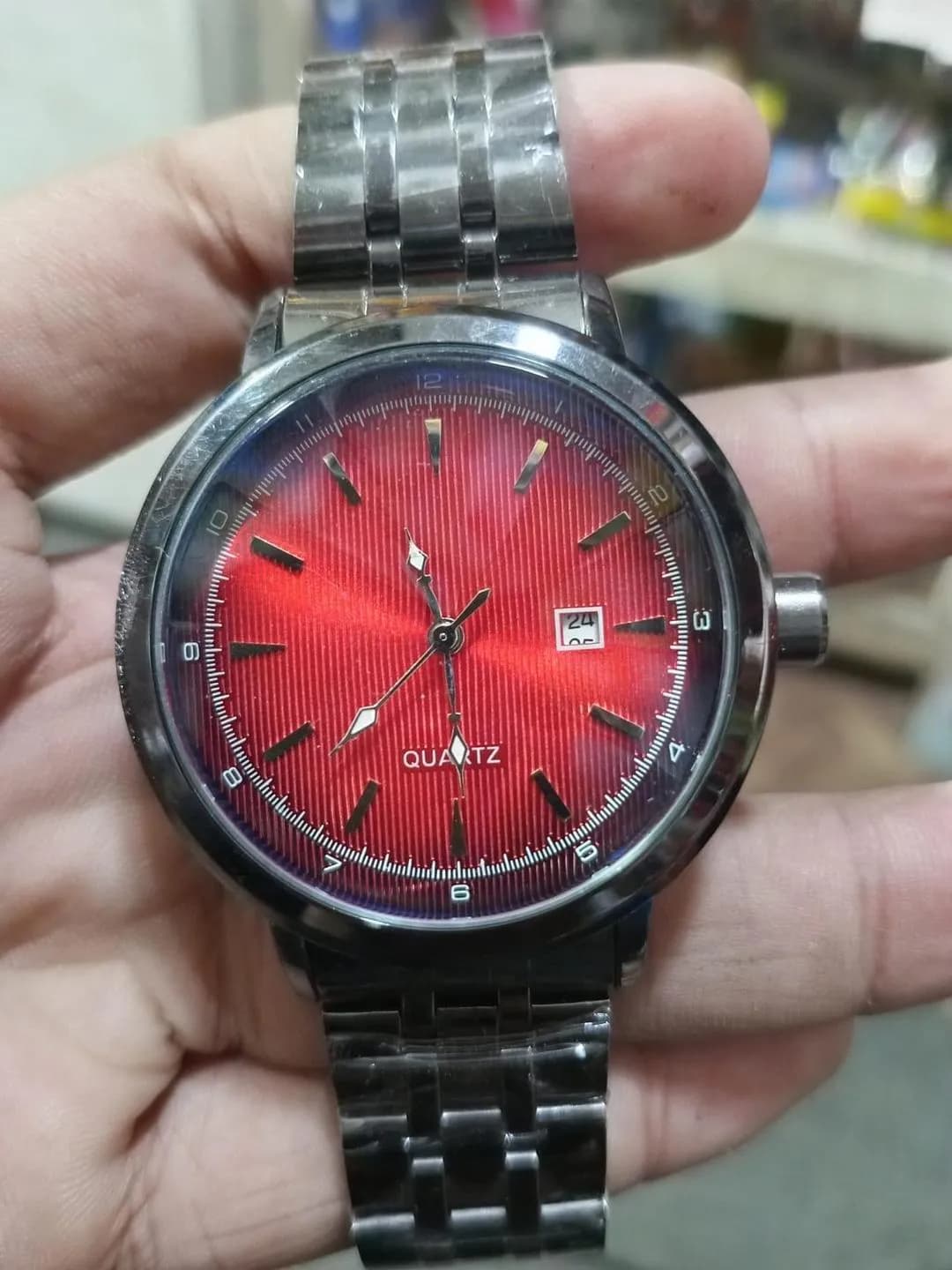 Red Lazer Sunburst Quartz Watch for Men
