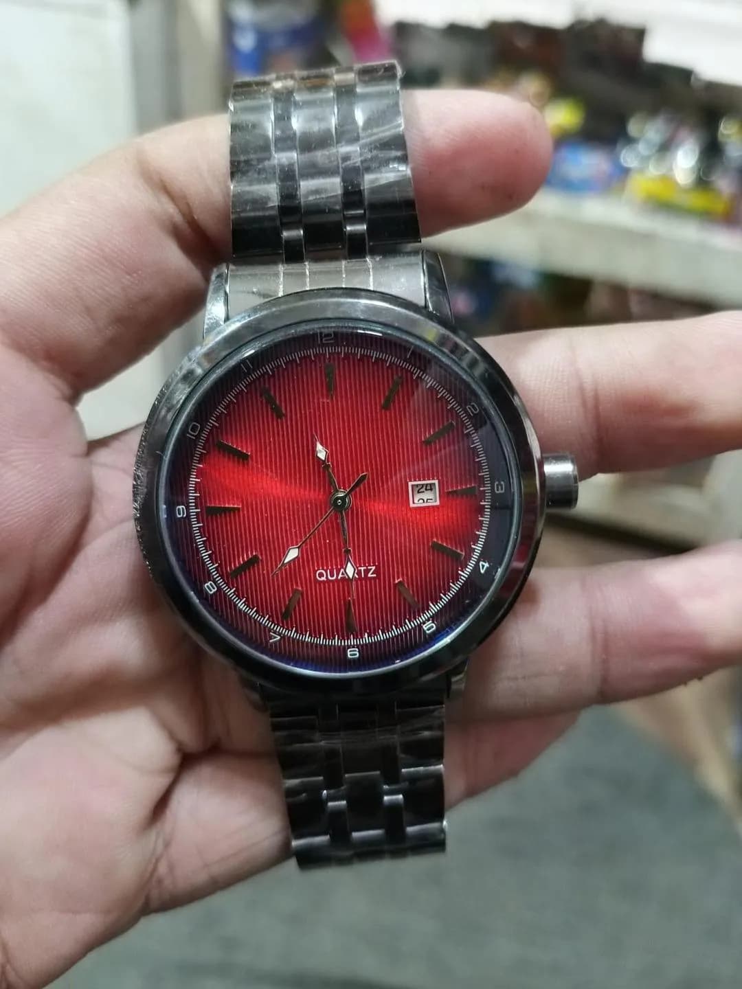 Red Lazer Sunburst Quartz Watch for Men