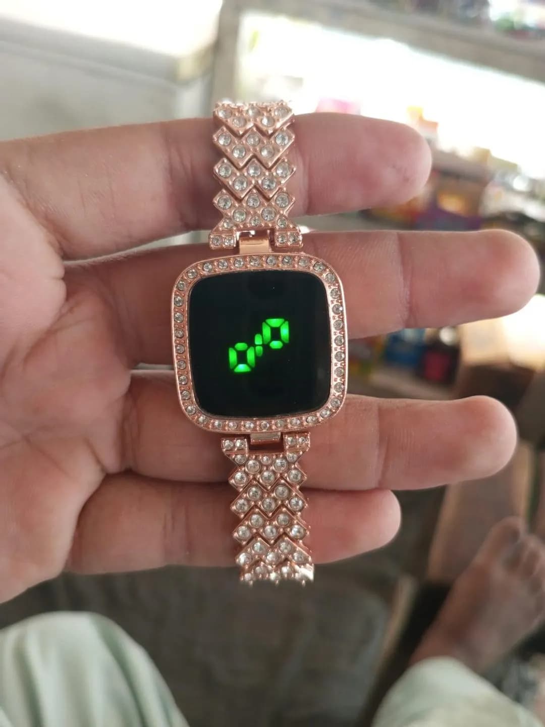 Women's Rose Gold Rhinestone Smartwatch Digital Display
