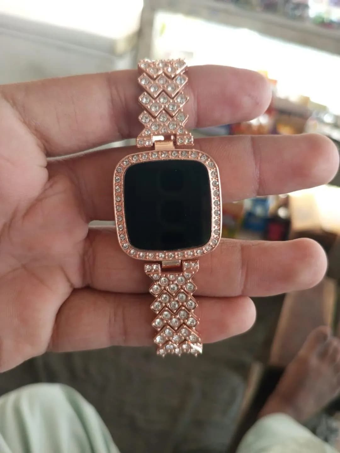 Women's Rose Gold Rhinestone Smartwatch Digital Display
