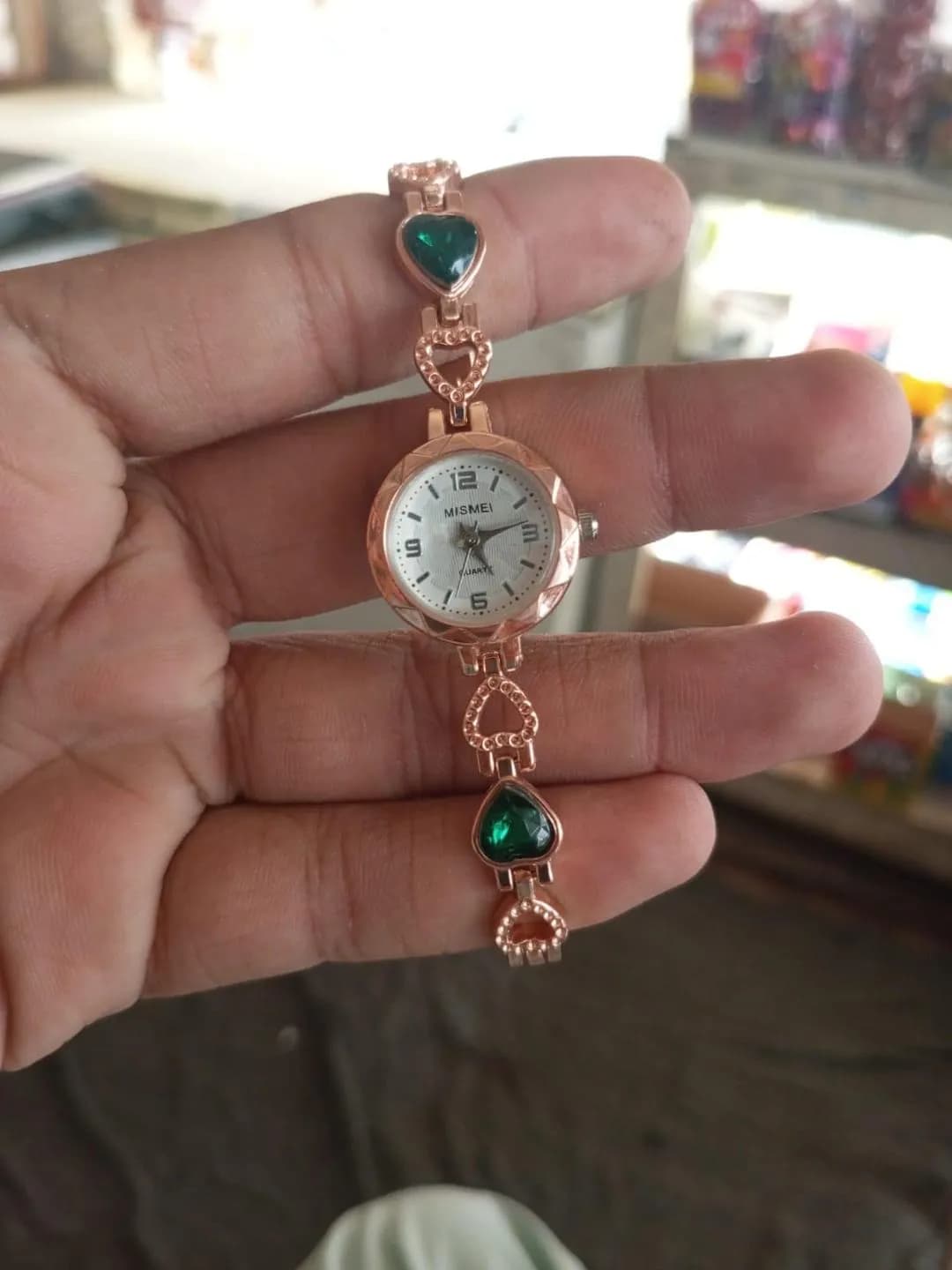 Mismei Women's Rose Gold Green Gemstone Watch Bracelet