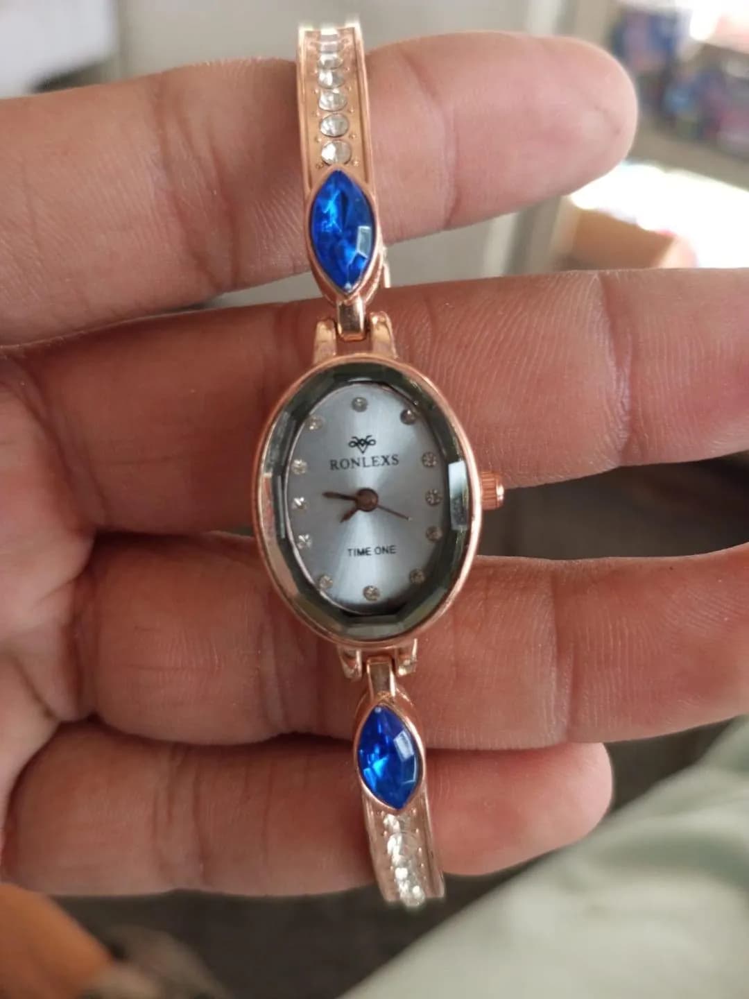 Ronlexs Women's Rose Gold Blue Sapphire Watch