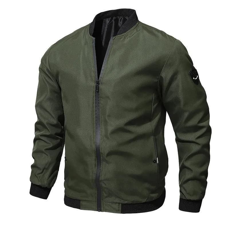 Men's Bomber Jacket Green Polyester Collared Large