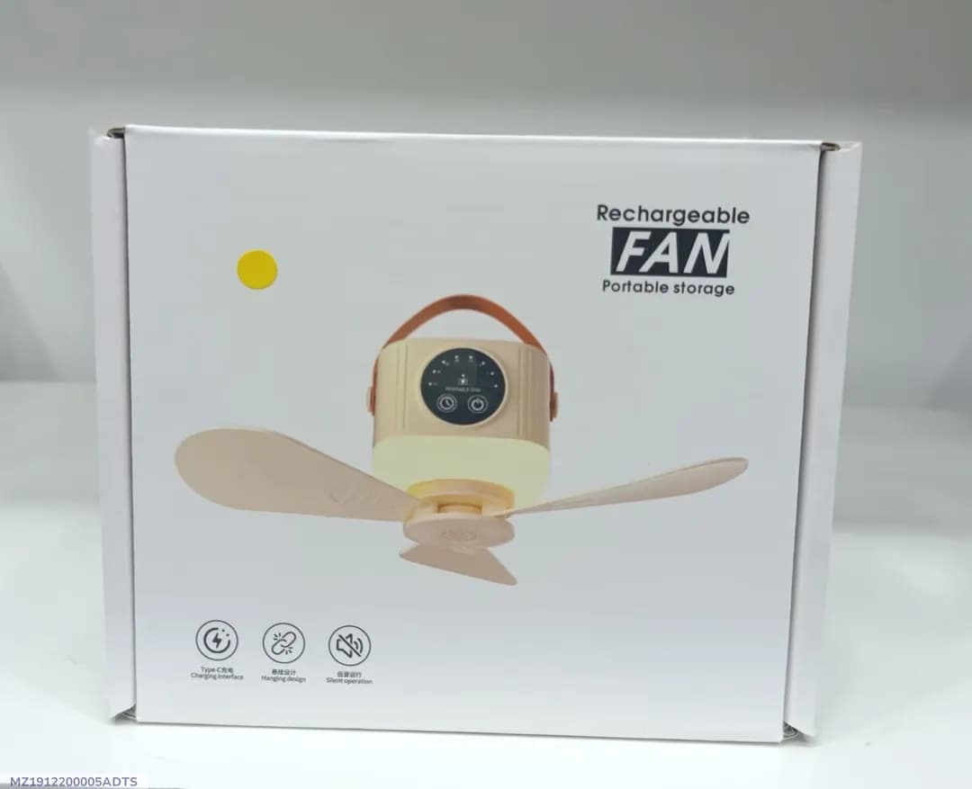 USB Rechargeable Ceiling Fan with Night Light & 4 Speeds