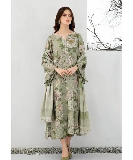Pakistani Floral Printed Anarkali Suit Green