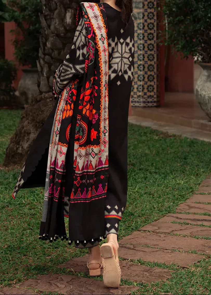 Black Swiss Lawn 3Pcs Digital Print Kurta Set for Women
