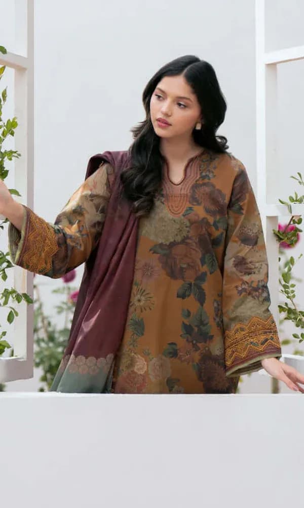 Brown Swiss Lawn 3Pcs Printed Lawn Suit