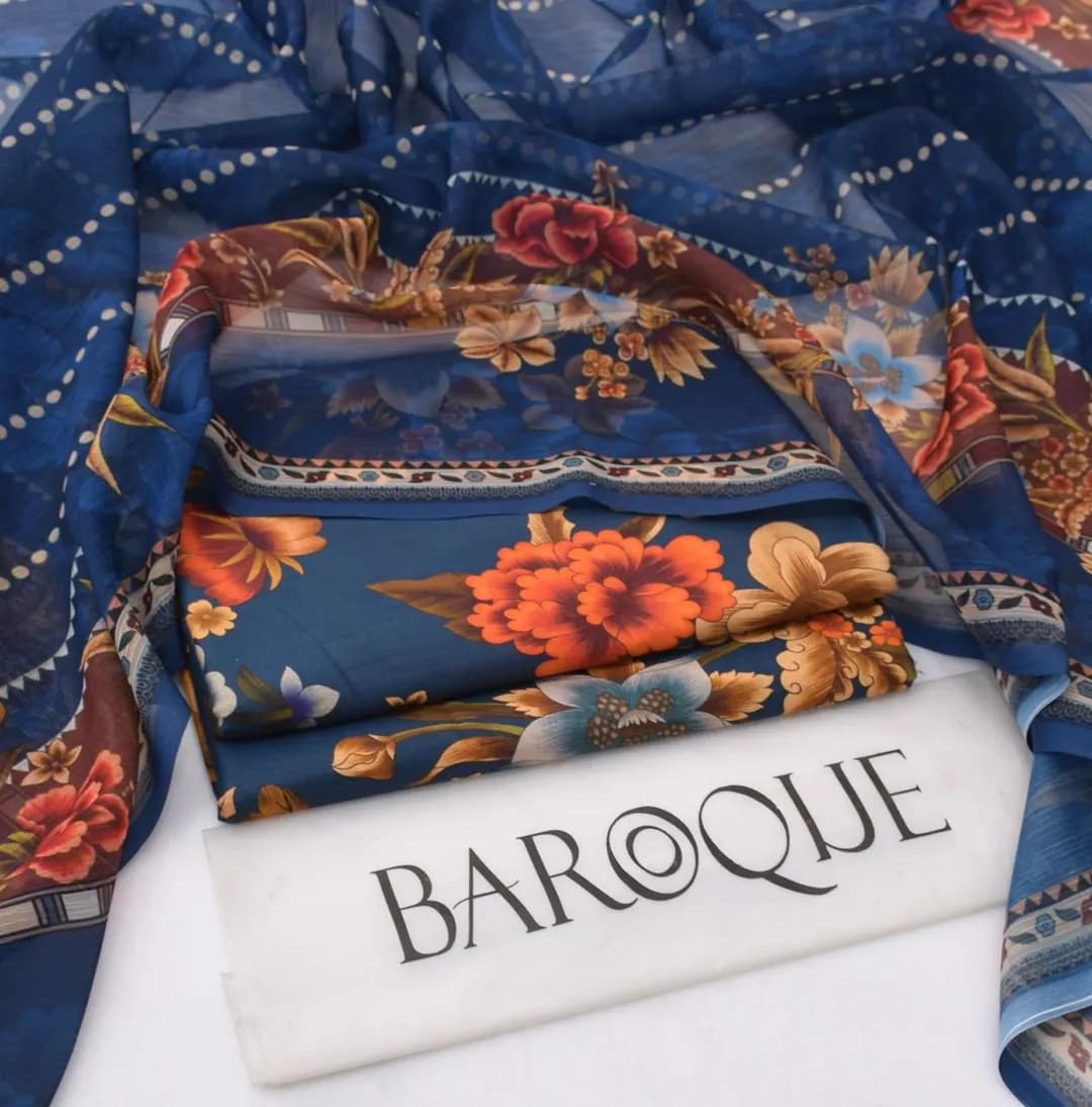Blue Swiss Lawn 3Pcs Set for Women with Digital Print