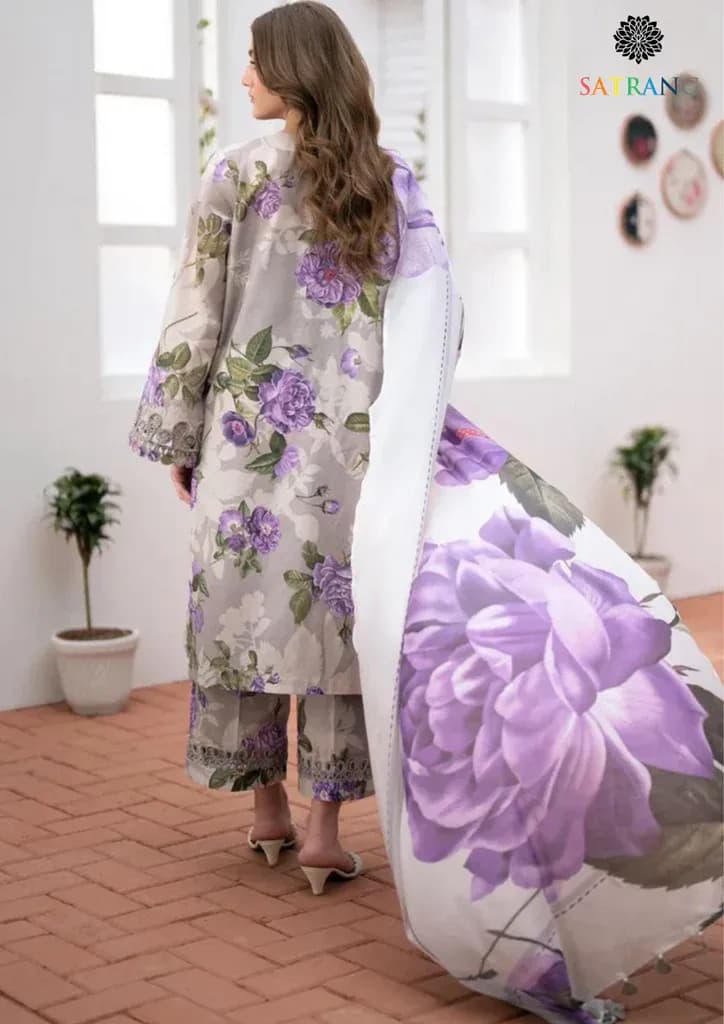 Women 3Pcs Swiss Lawn Grey Suit with Dupatta