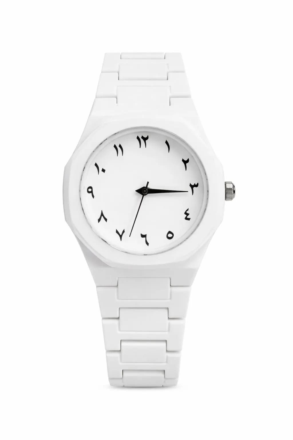 White Unisex Rubber Chain Strap Analogue Watch 24mm