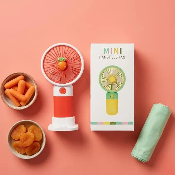 Mini Handheld Fan with Carrot Accent, Portable & Lightweight Cooling Device