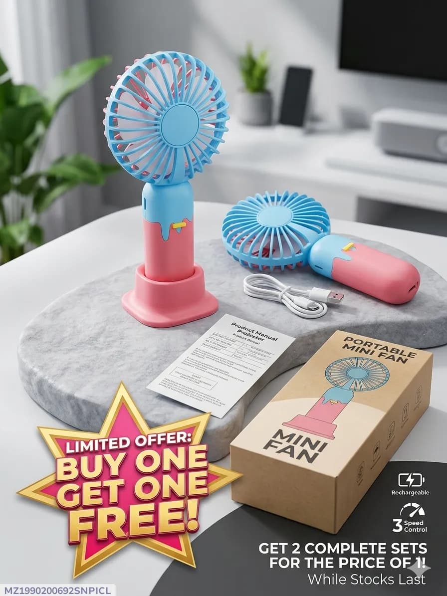 Rechargeable Mini Multifunctional Cooling Fan Portable Desk & Handheld Fan 2 pcs