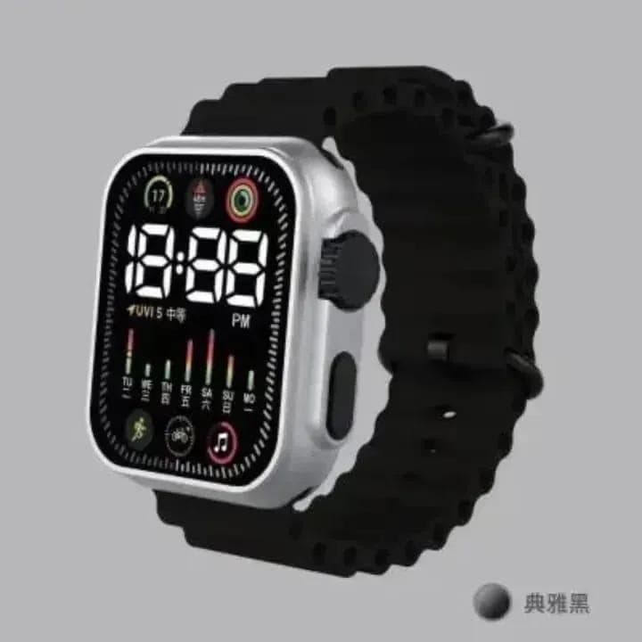 Men's Digital Display Watch Black Rubber Strap Waterproof Unisex