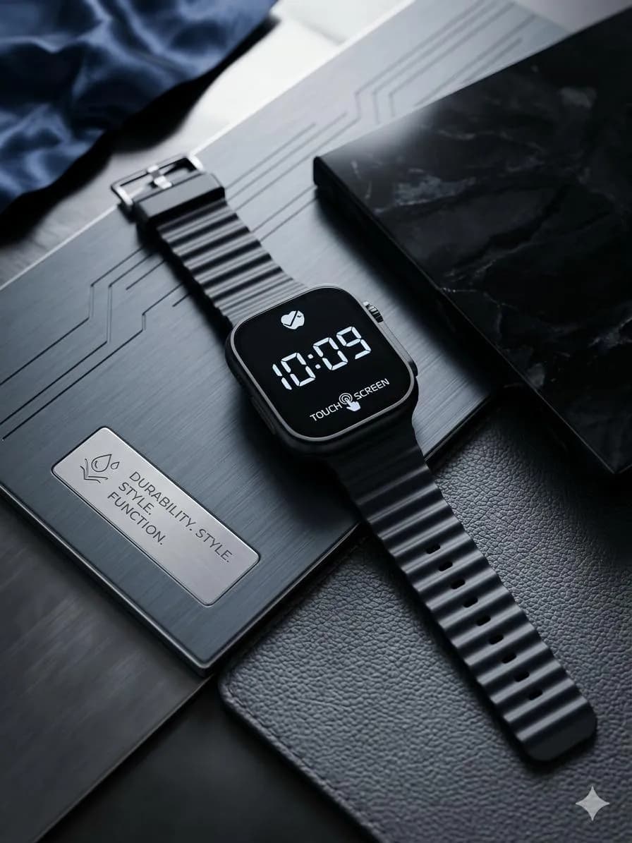 Unisex Digital Watch Black 10:15 Display