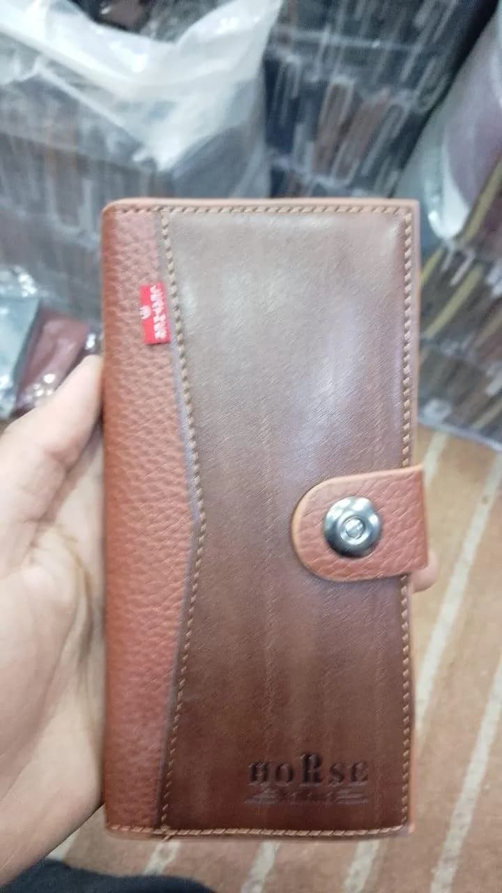 Men's Brown Leather Wallet with Metal Clasp