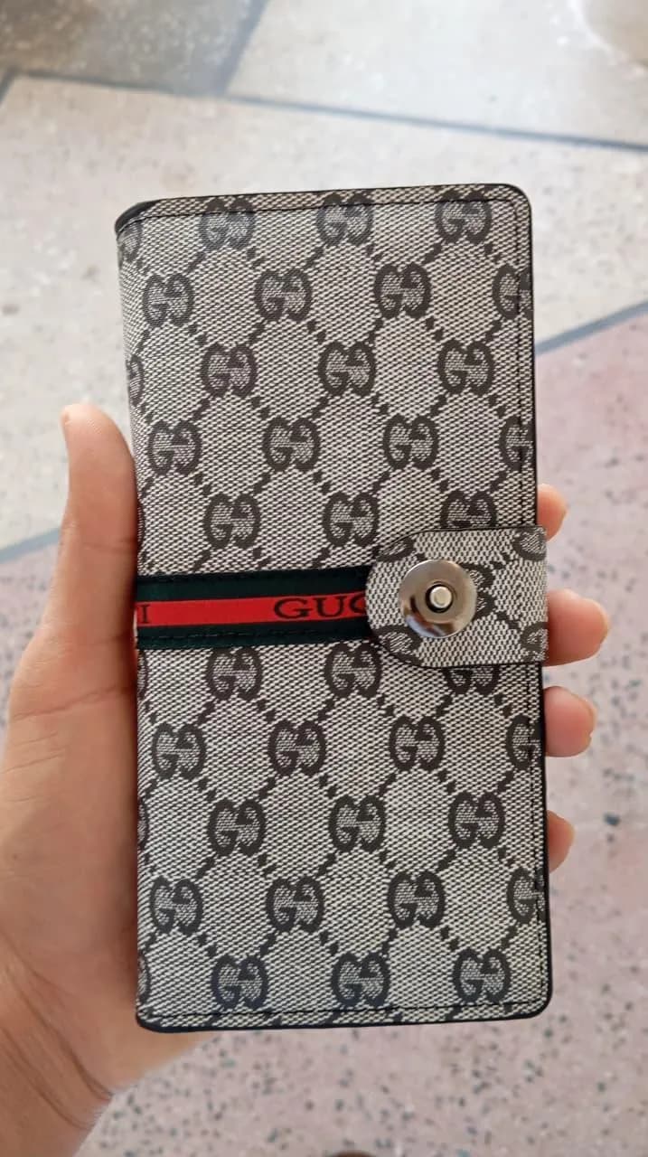 Men's Leather Wallet with GG Pattern & Red Stripe