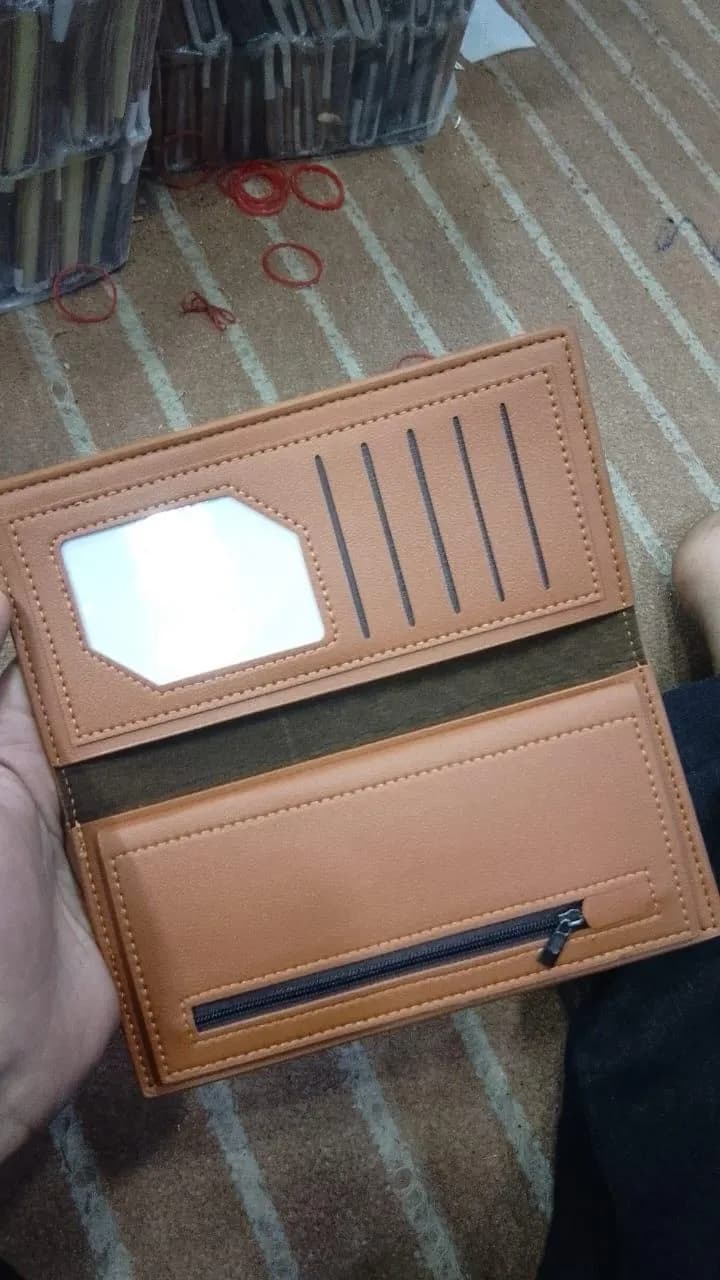Men's Black Leather Bi-Fold Wallet with Embroidered Design