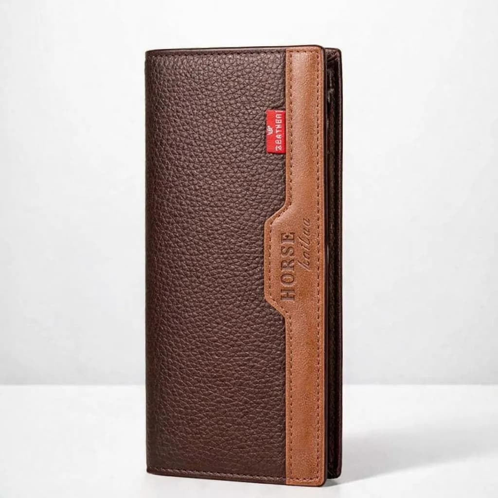 Men's Black Leather Bi-Fold Wallet with Brown Trim