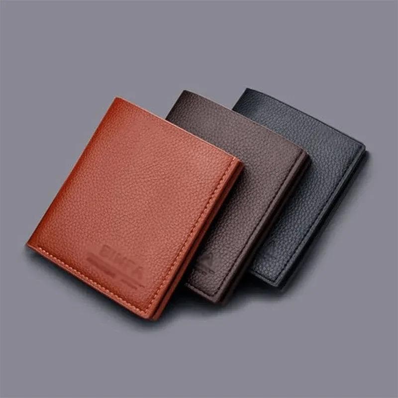 Men's Leather Tri-Fold Wallet 2 Pcs Brown Black Grey