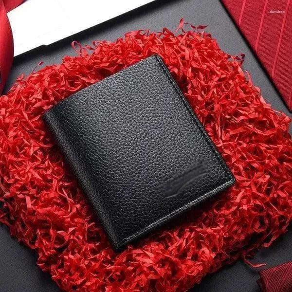 Men's Leather Tri-Fold Wallet 2 Pcs Brown Black Grey