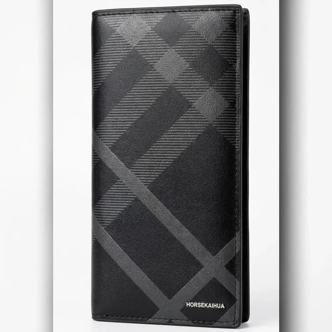 Men's Black Plaid Leather Wallet
