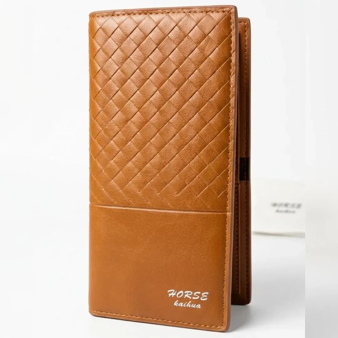 Men's Brown Quilted Leather Wallet with Logo