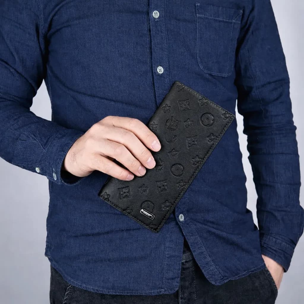 Monogram Luxe Long Wallet – Zip Around Purse with 14 Card Slots Black