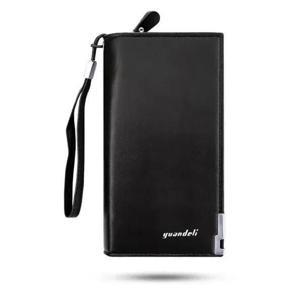 Women's Black Leather Wallet with Wrist Strap