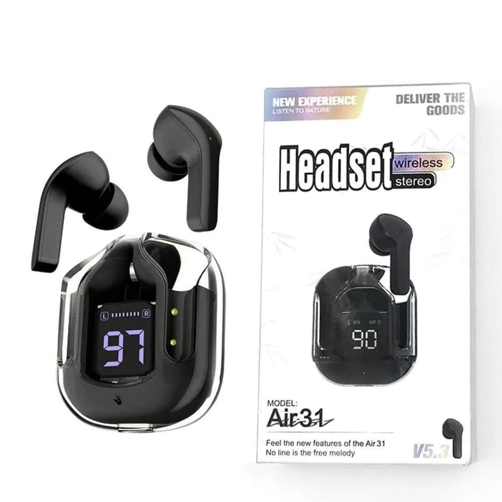 Wireless Air34 Black Earbuds with Fast Charge & Digital Display