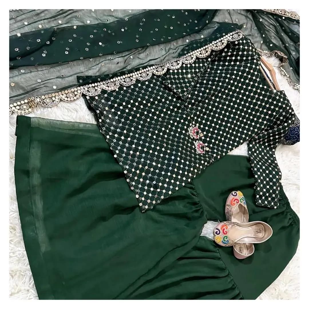 Green 9MM Sequence Embroidered 3Piece Suit Set