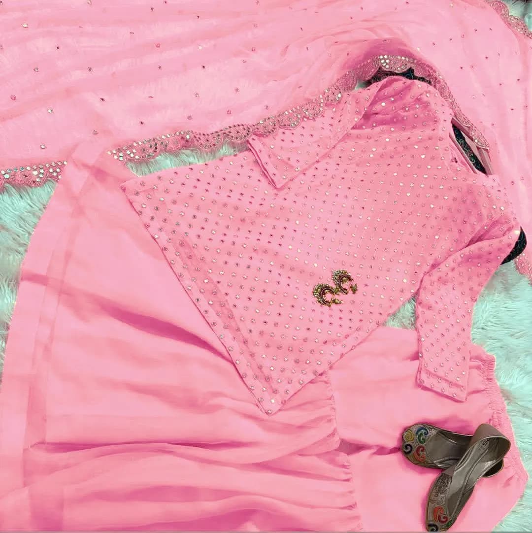 Pink 9MM Sequence Embroidered 3Piece Set