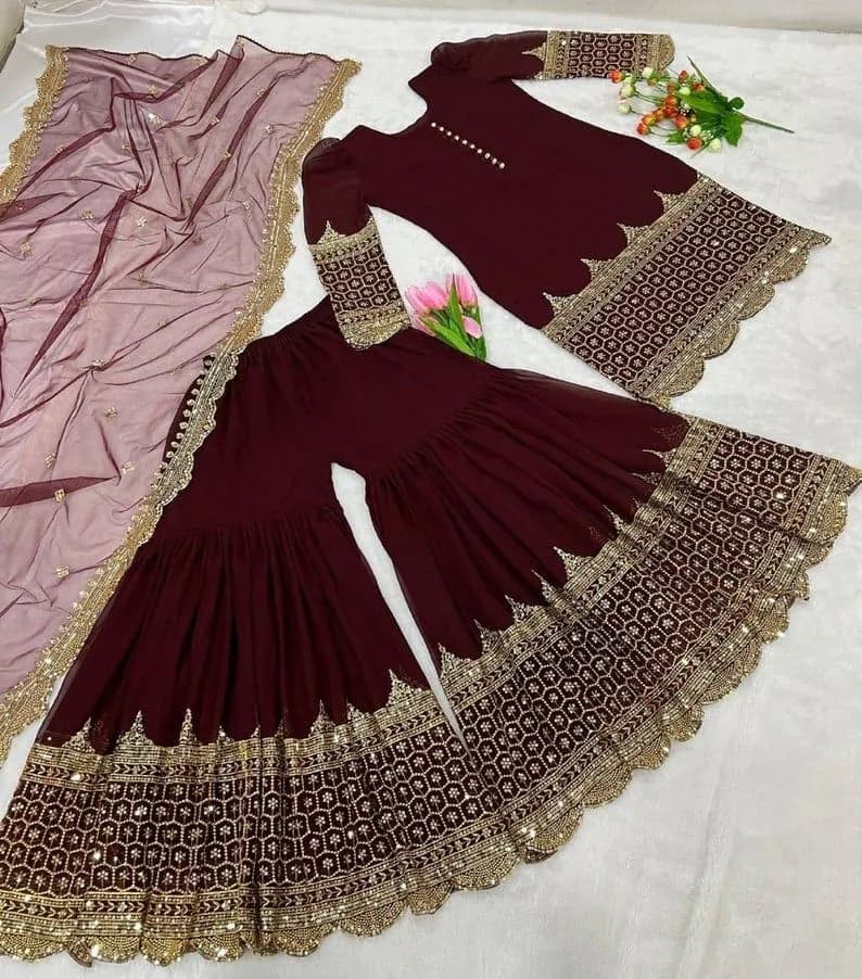 Sequence Embroidered 3Pcs Anarkali Set with Dupatta
