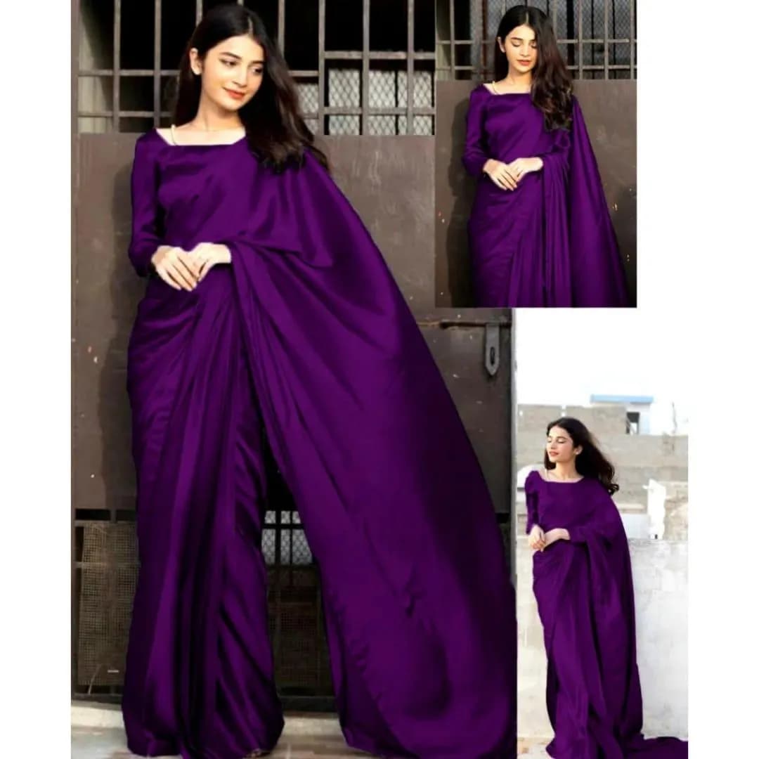 Purple Shamoz Silk Saree Set for Eid & Weddings
