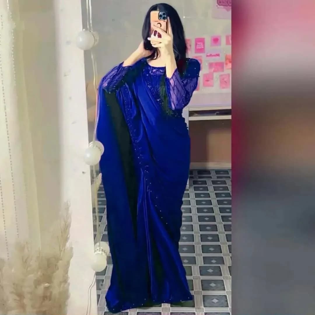 Blue Sequin Embroidered Saree Set With Blouse