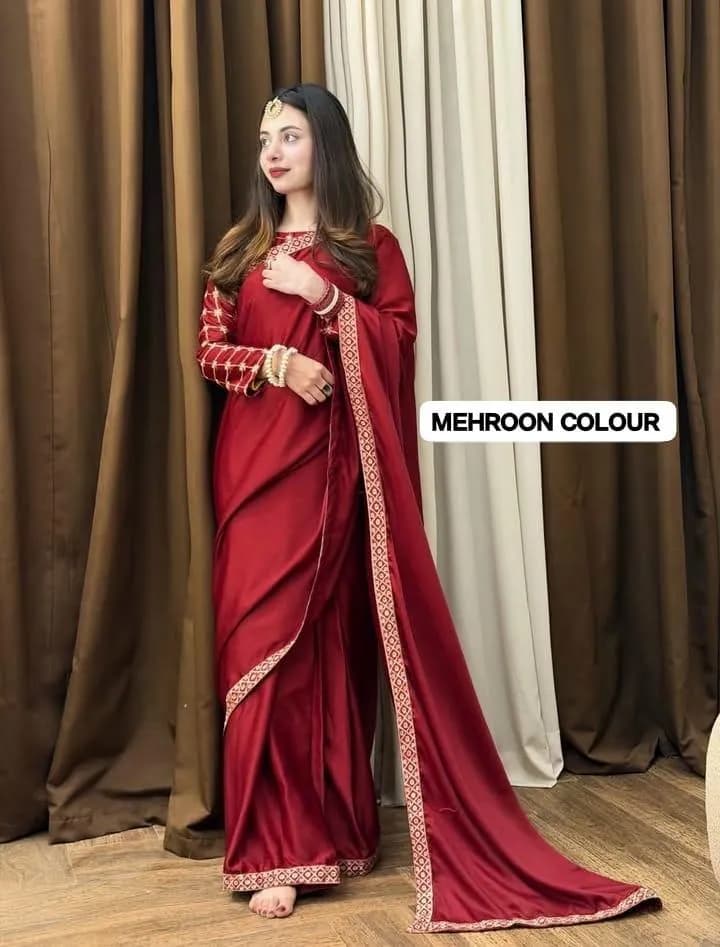 Maroon Shamoz Silk Saree Set for Women