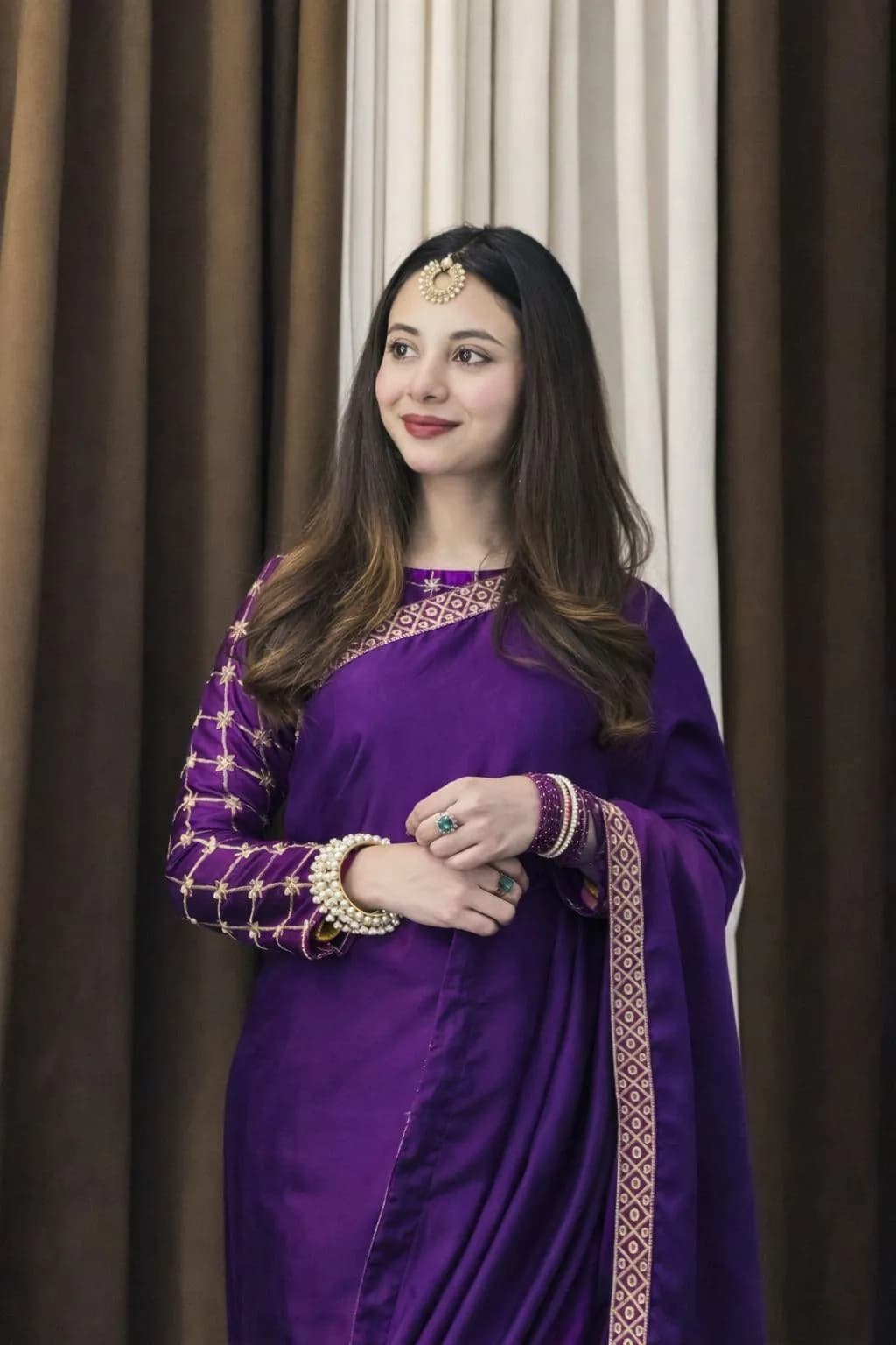 Purple Shamoz Silk Embroidered Saree Set for Women