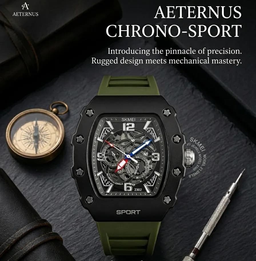 Men's Silicone Sports Watch Water Resistant Stylish Black Olive
