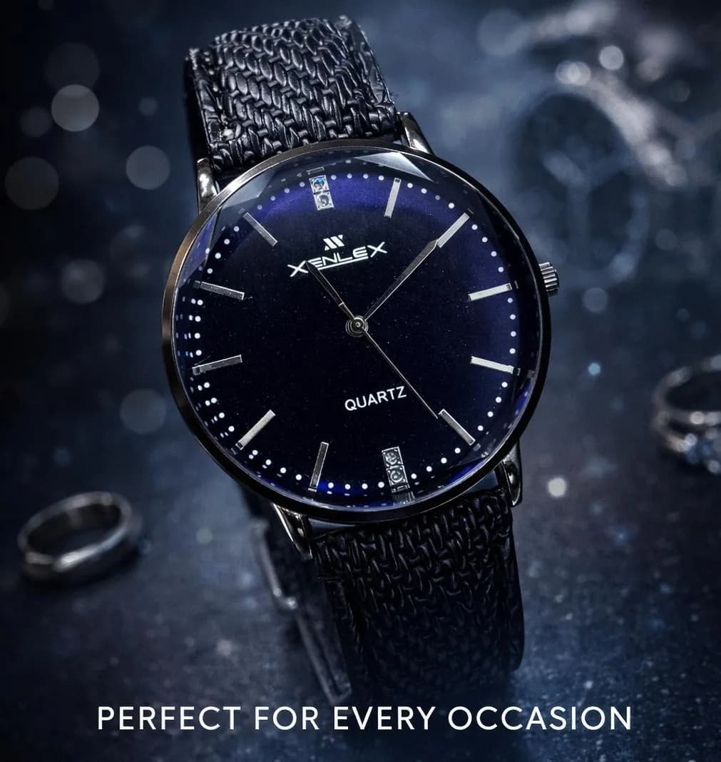 Luxury Blue Dial Men's Watch with Leather Band
