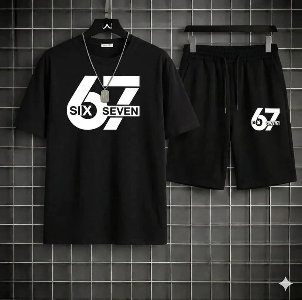 2 Pcs Men's Polyester Printed T-Shirt & Shorts Tracksuit