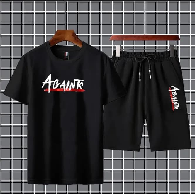 2 Pcs Men's Dri Fit Printed T-Shirt & Shorts Tracksuit