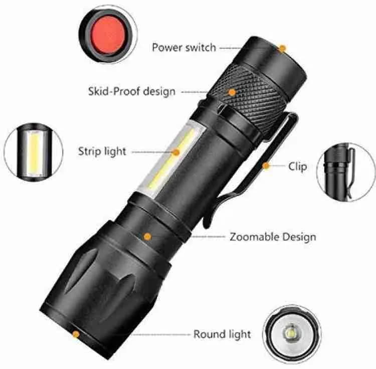 Rechargeable Zoomable Flashlight with Strip & Round Light