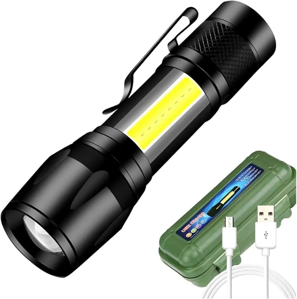 Rechargeable Zoomable Flashlight with Strip & Round Light