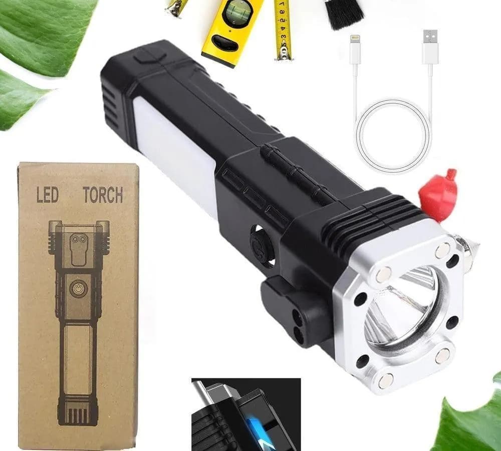 Rechargeable LED Torch Light Black ABS Pakistan