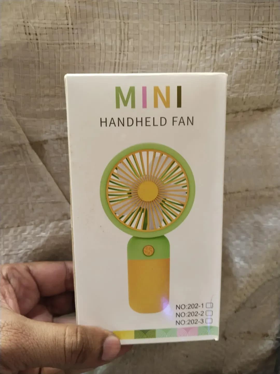 Mini Handheld Fan Green Yellow Portable